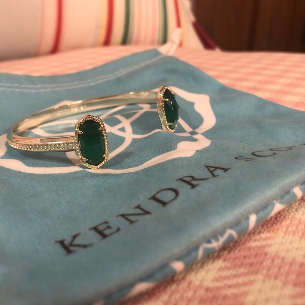 Elton Gold Cuff Bracelet in Emerald Cats Eye